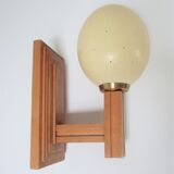 Ostrich egg wall lamp and vintage wood