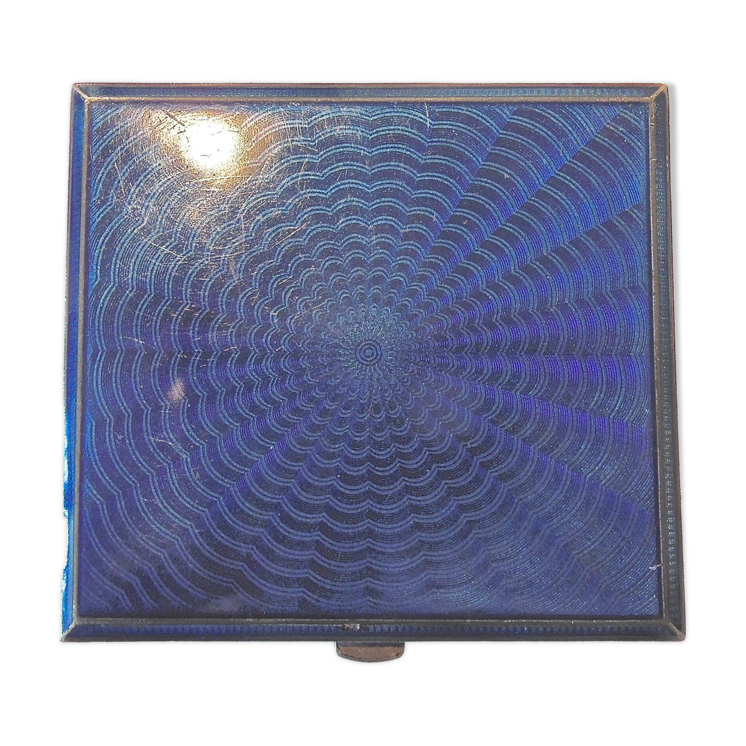 Art deco cigarette case, silver and vermeil and blue enamel