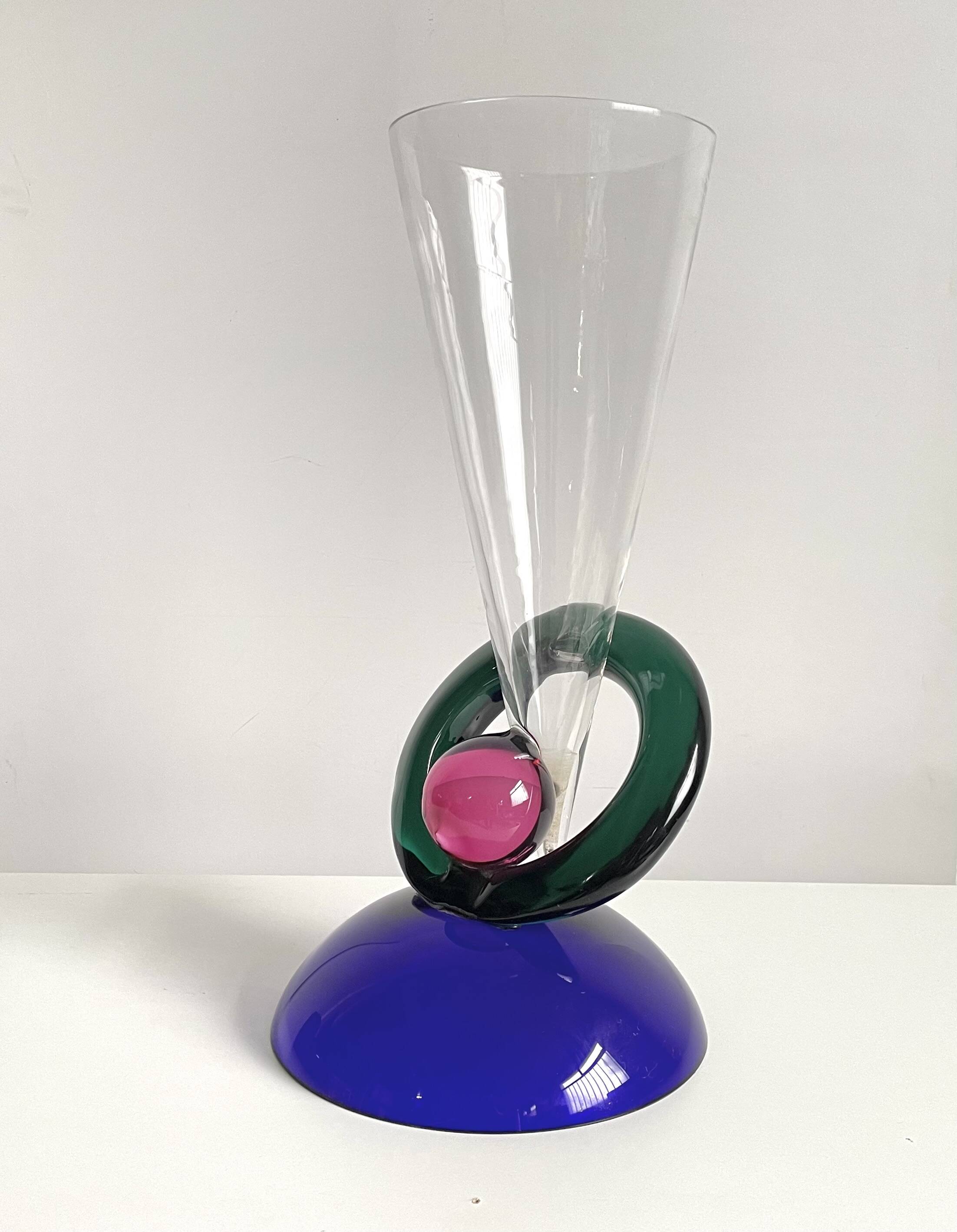 XL Size 1980s Memphis Design Style Glass Vase