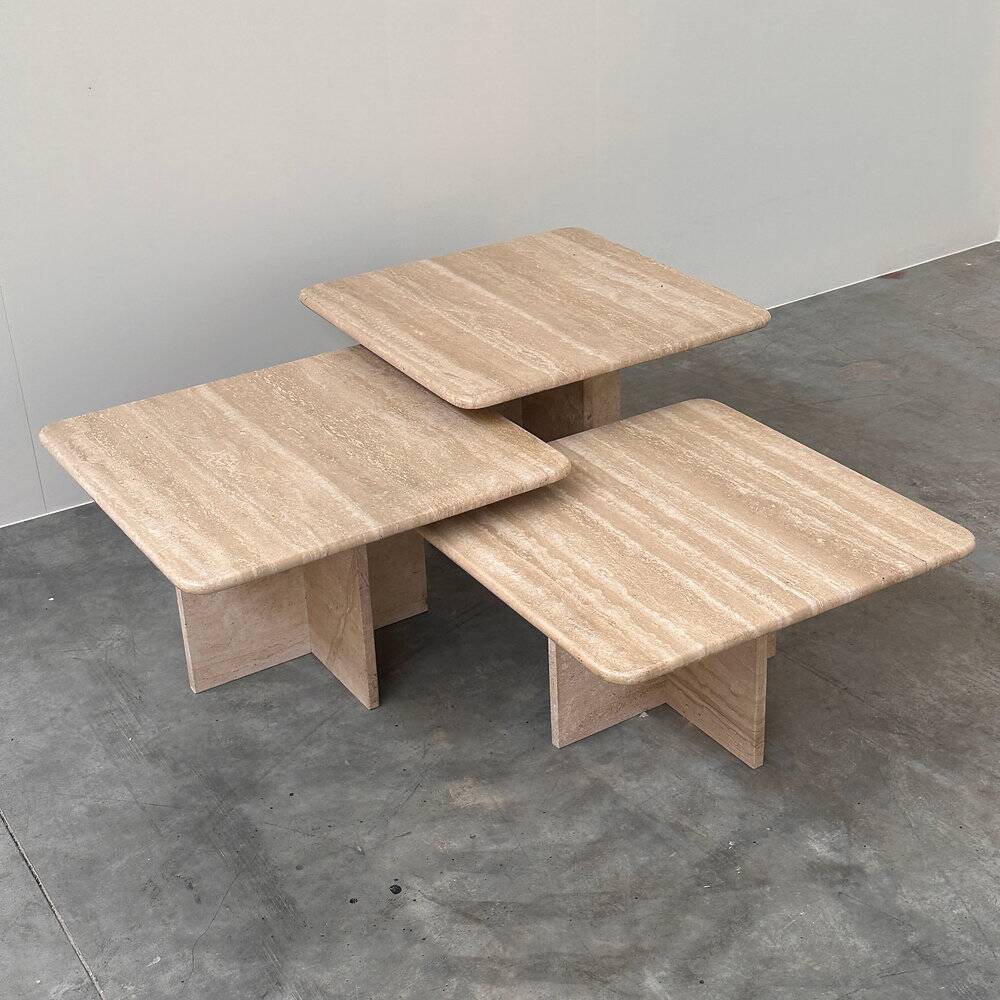 Set of three Italian travertine nesting / side tables, 1970s–1980s