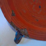 Dish, Indian tray painted in burgundy and tripod