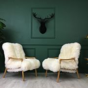 Vintage Design Art Deco White Sheepskin Fluffy Fury Chair Armchair