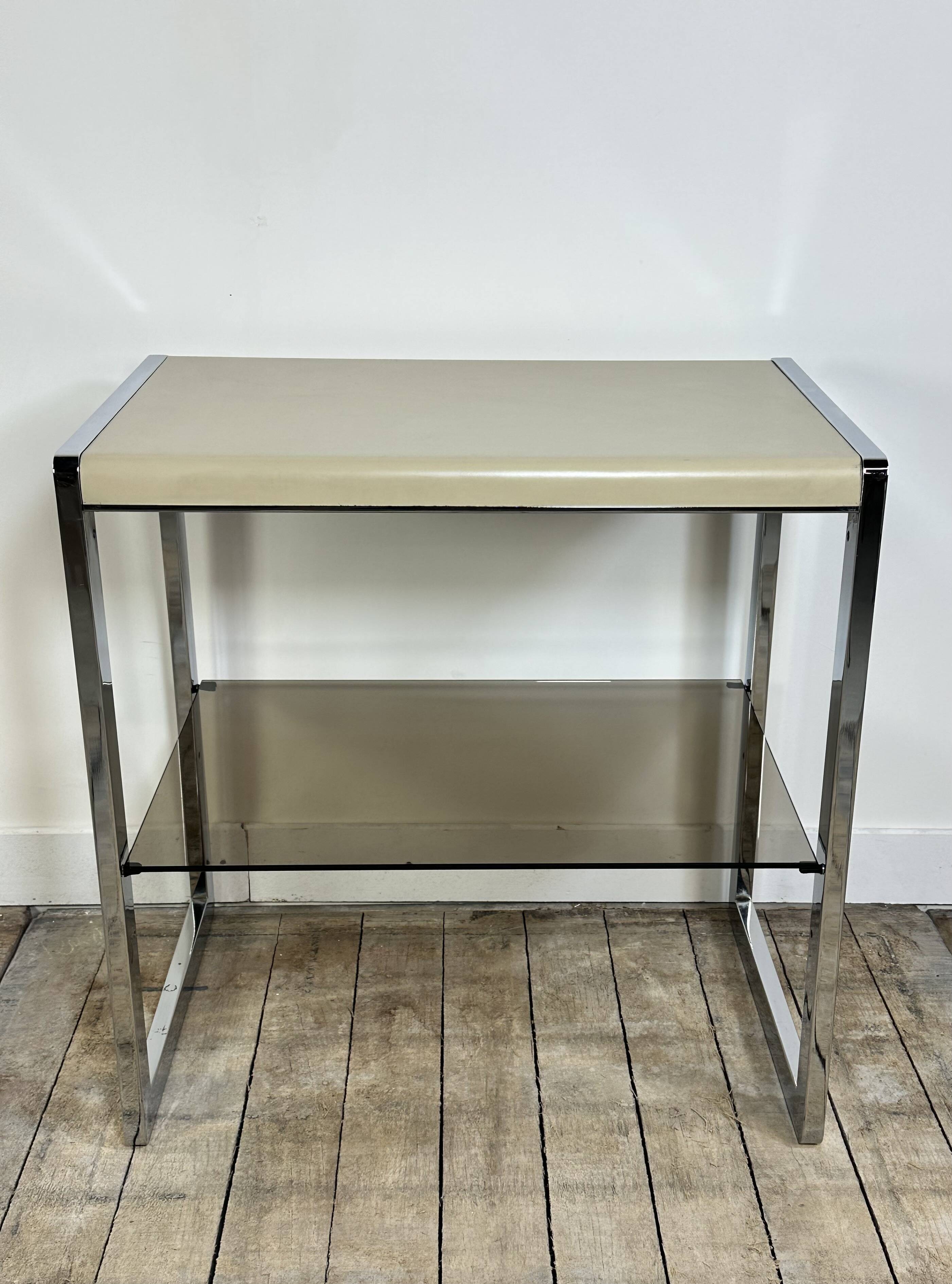 Vintage 70's side table in chrome and beige metal
