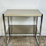 Vintage 70's side table in chrome and beige metal