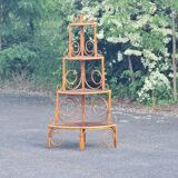 Bibliothèque étagère angle rotin bambou vintage 1960 (peacock / Emmanuelle)