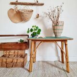 Old bamboo coffee table green top
