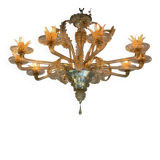 Venetian chandelier in gilded Murano glass, 10 light arms, circa 1920.
