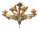 Venetian chandelier in gilded Murano glass, 10 light arms, circa 1920.