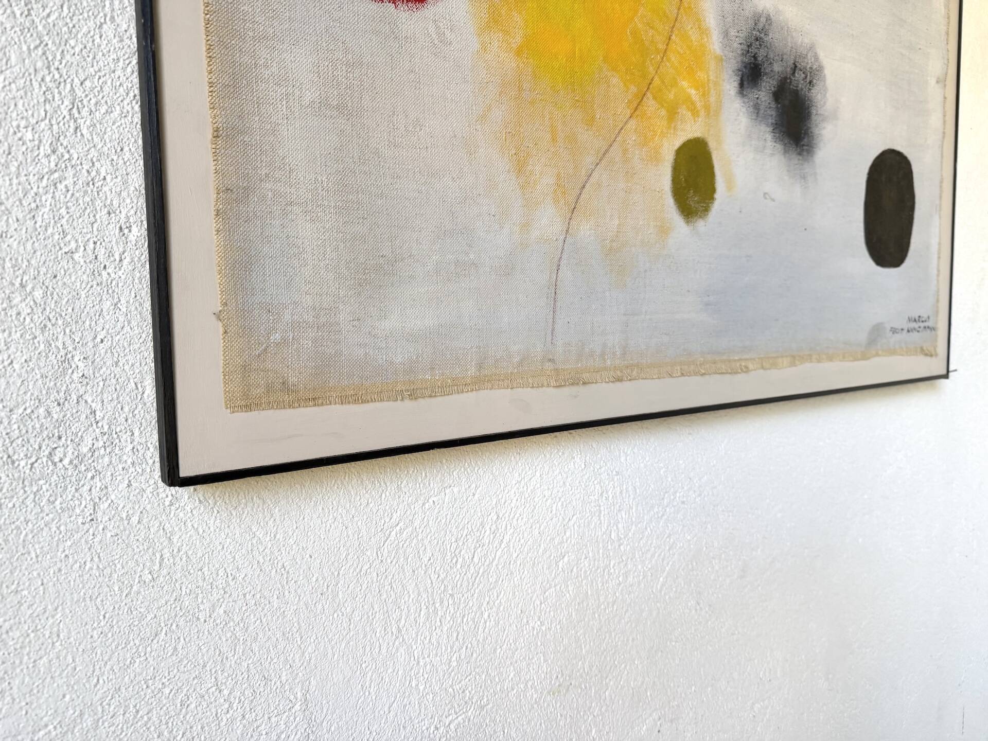 Tableau abstrait sur toile de lin dans le goût de Joan Miro