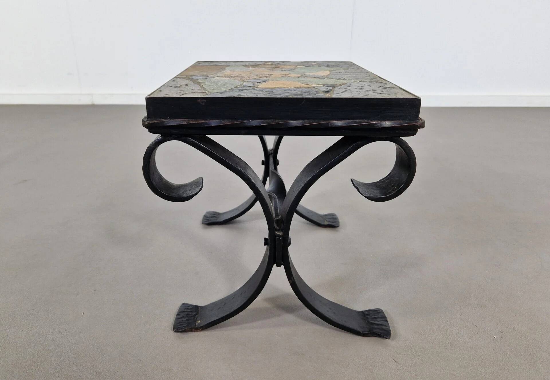 Cast iron & slate stone side table | 1960s