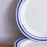 4 blue bordered dessert plates and a matching bowl