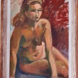 Mid-20th century original oil on canvas – nude woman