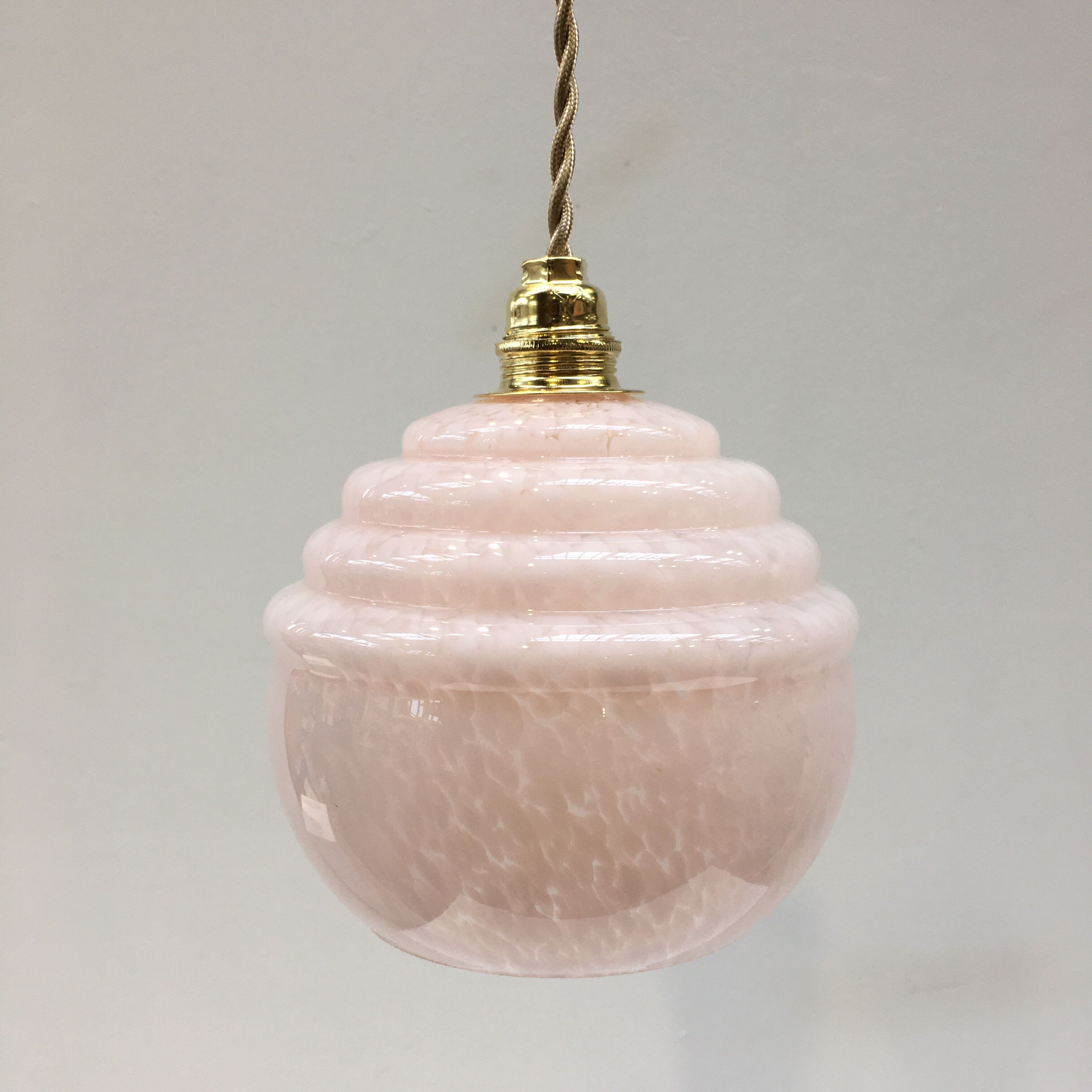 Art Deco pendant lamp in pink Clichy glass