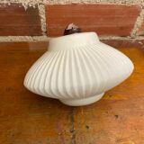 Antique Pendant Lamp Opaline White Saucer Shape Ribbed Vintage