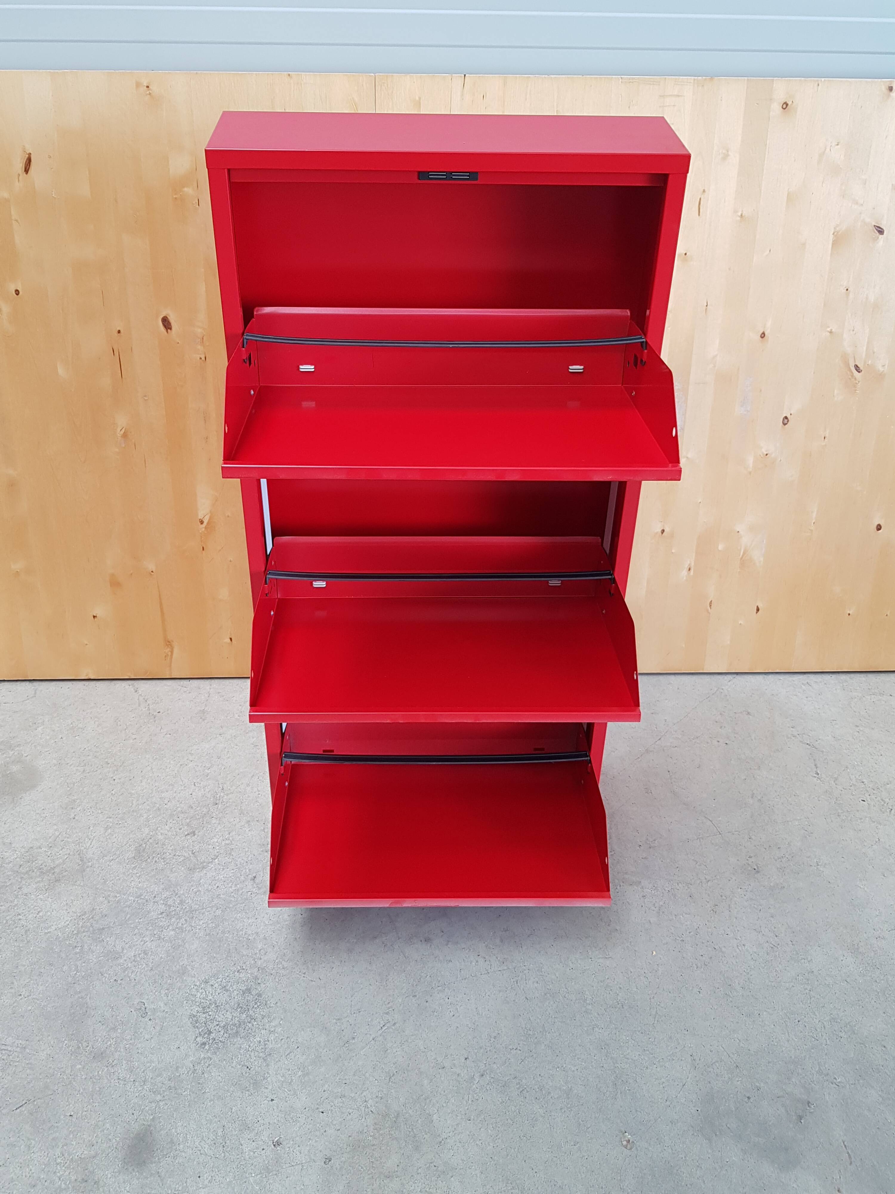 Red metal shoes storage cabinet
