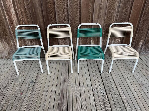 Lot de 4 chaises enfant scoubidou vintage 1960