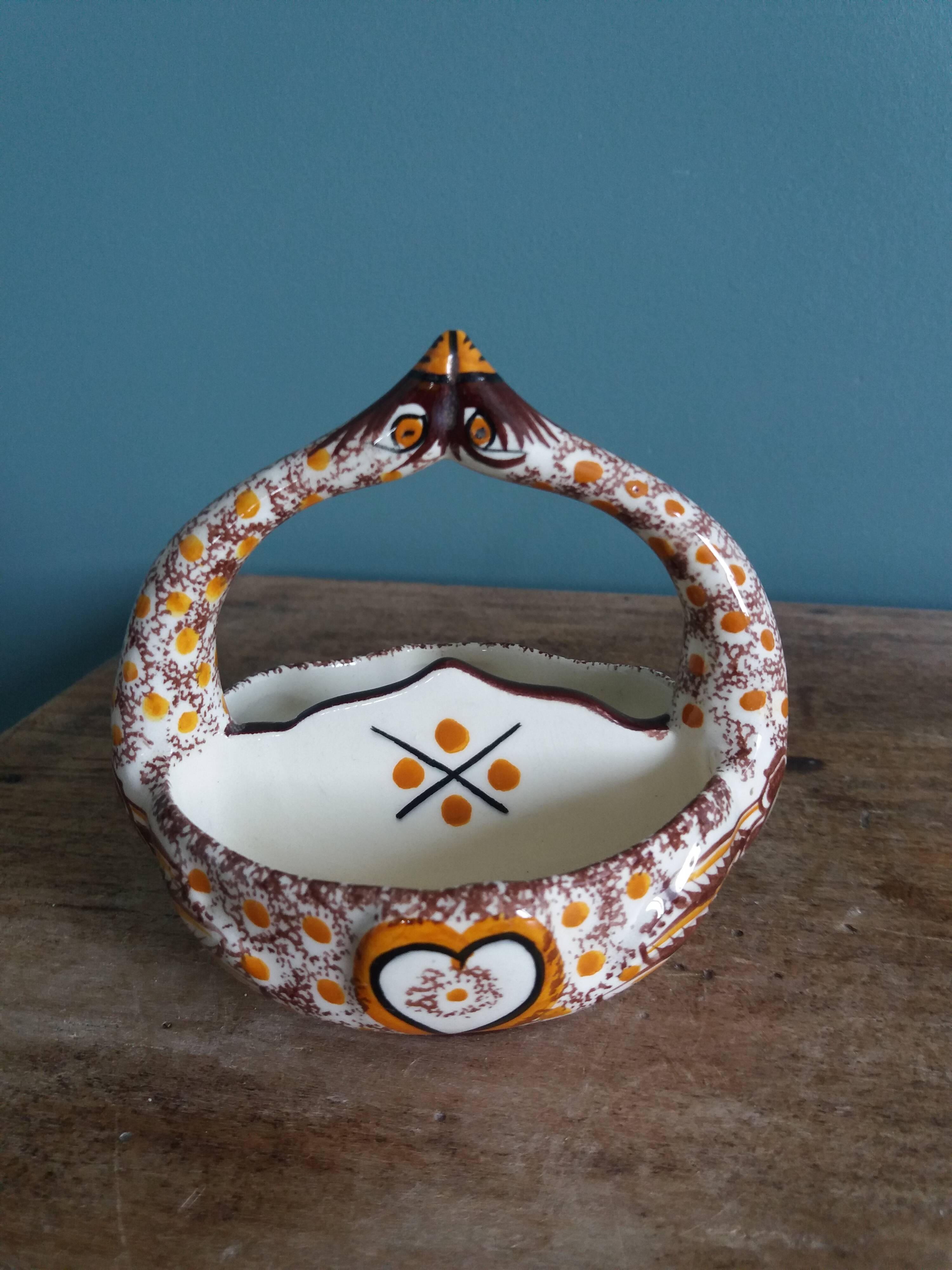 Henriot Quimper salt cellar in the shape of swans