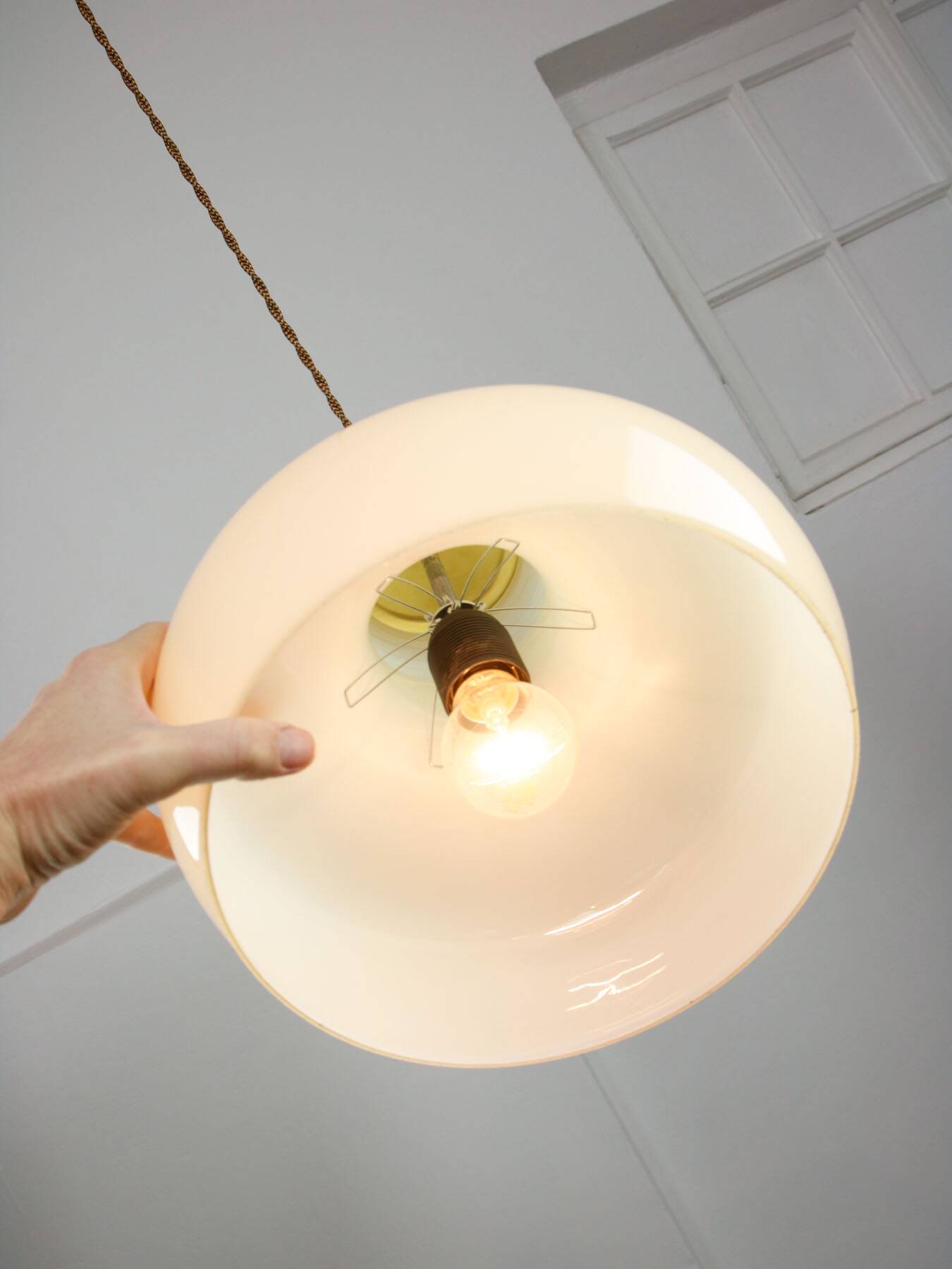 Mid-Century Italian Brass and Yellow Glass Pendant Lamp