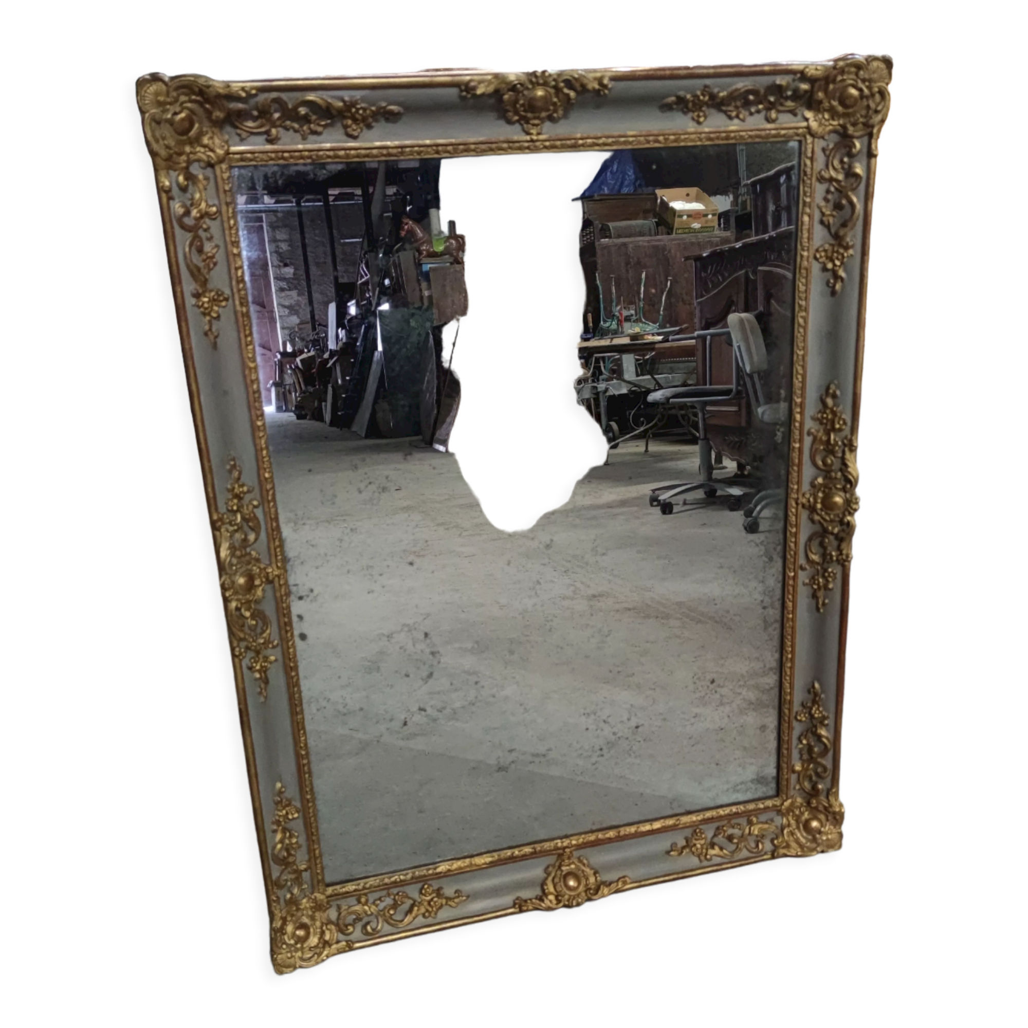 Napoleon III period mirror in wood and gilded and painted stucco, 106x83 cm