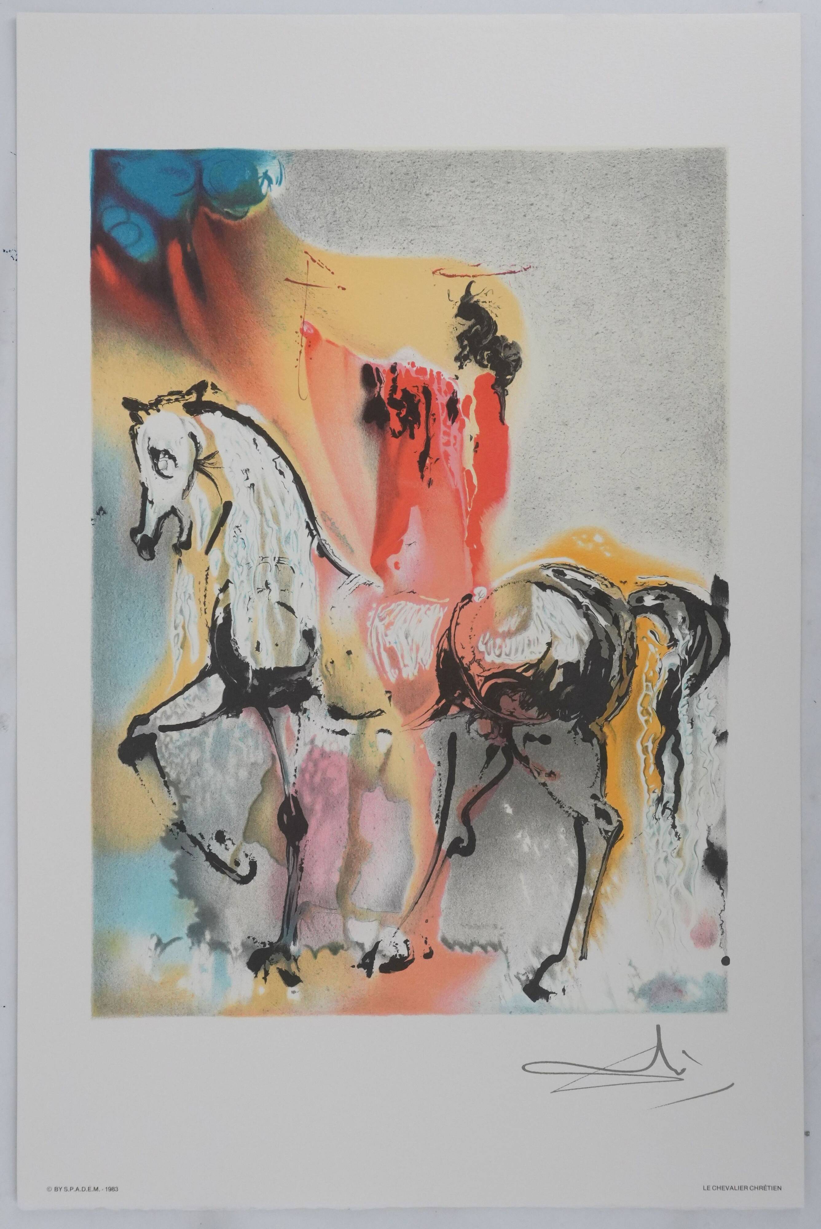Salvador Dali: Horses, the Christian Knight, signed lithograph