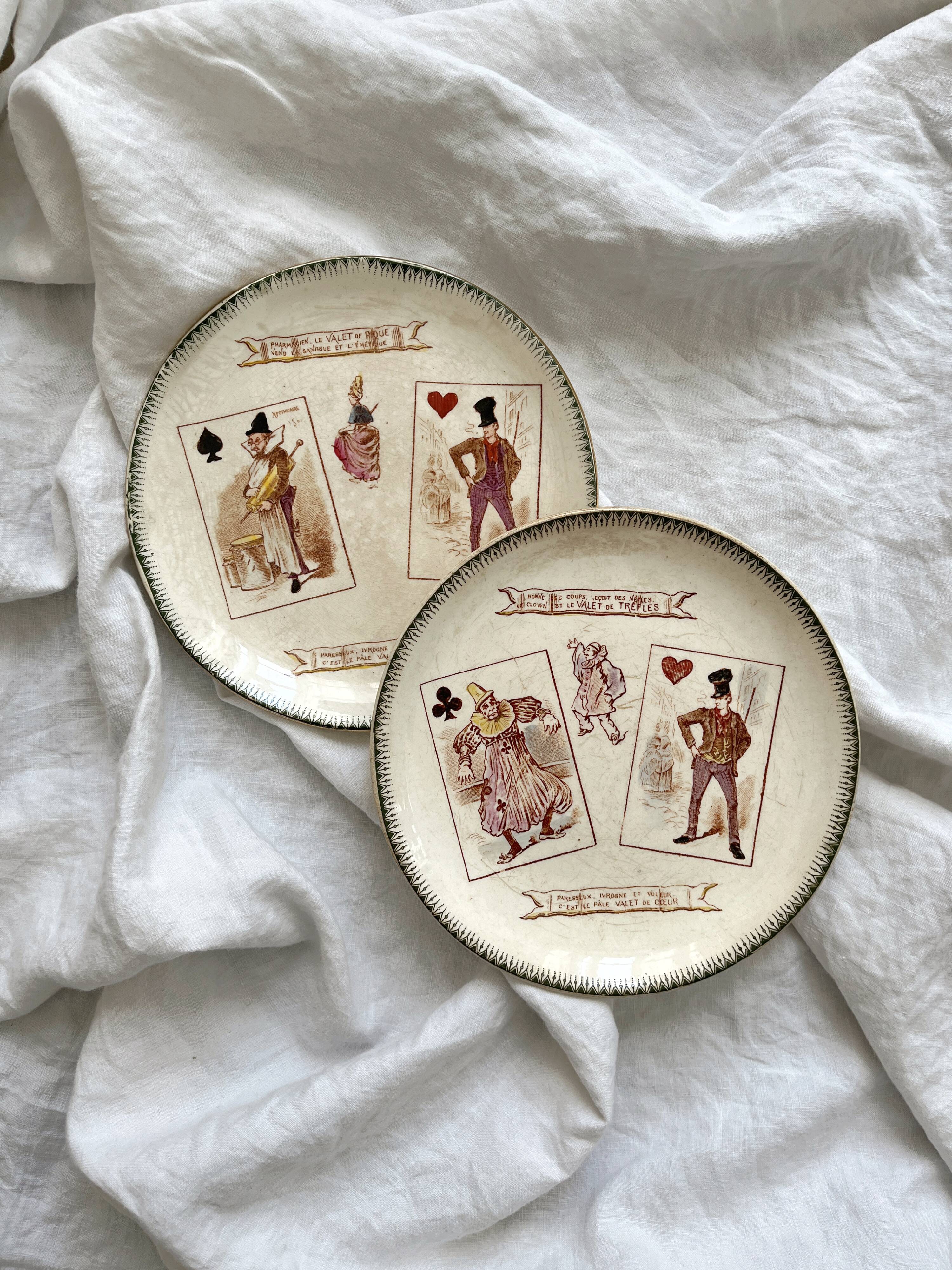 2 iron earth dessert plates HB Choisy le Roi card game theme