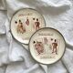 2 iron earth dessert plates HB Choisy le Roi card game theme