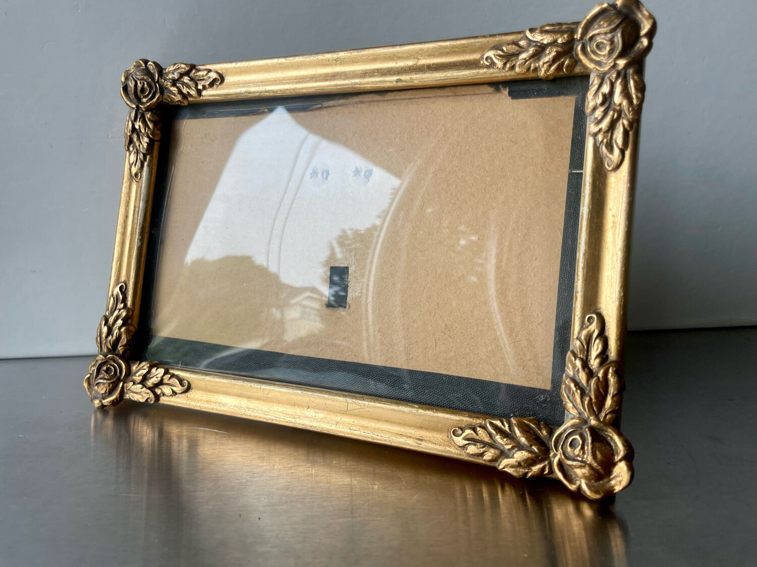 Antique art nouveau frame gilded wood measurements 20 cm x 14 cm convex glass