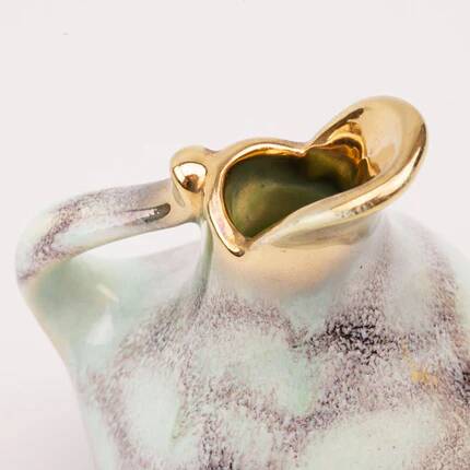 Small handle vase Bay Keramik in a gradient of aquamarine and brown signed Germany 283/12.