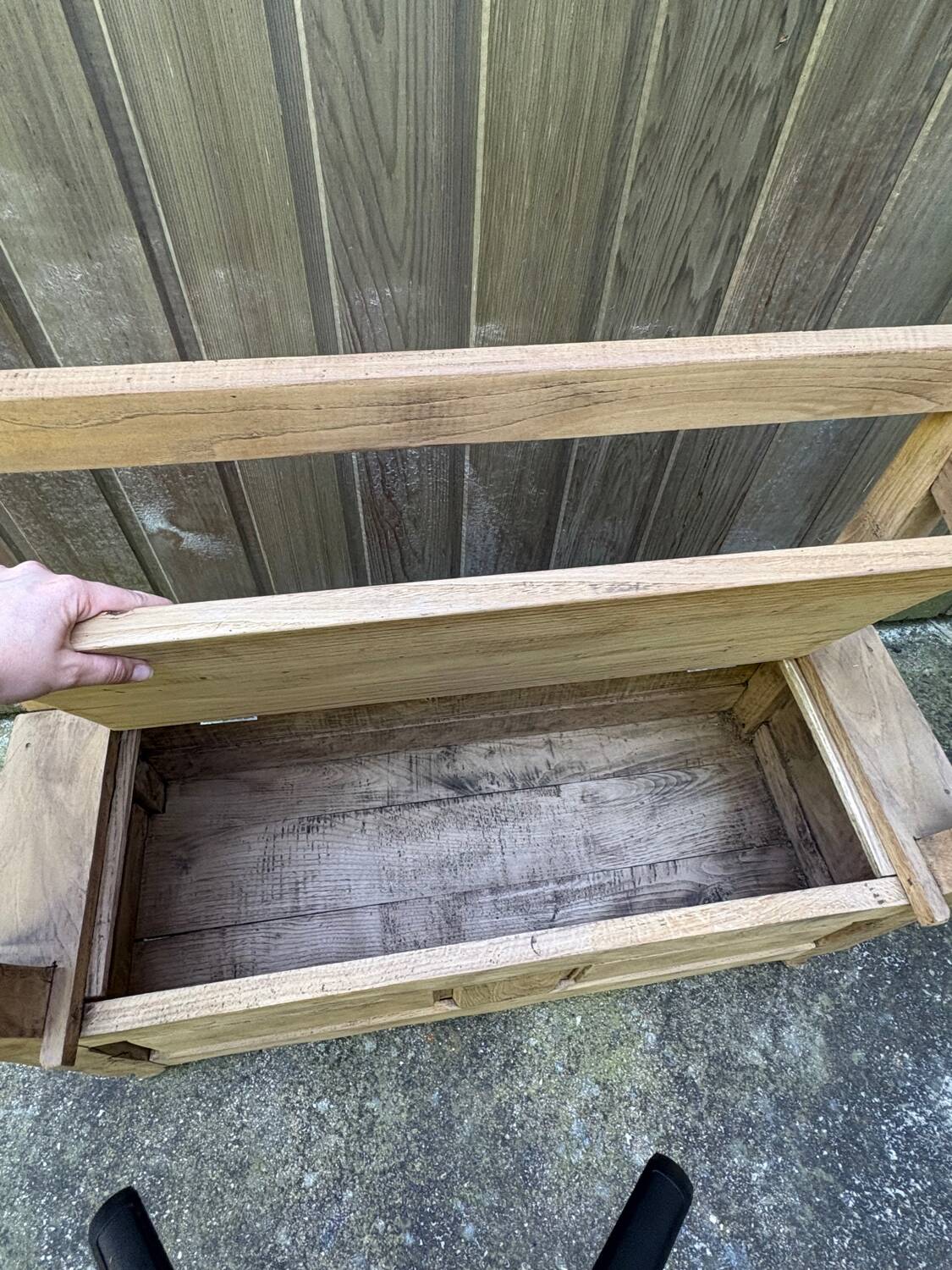 Farmhouse bench with chest in antique solid walnut