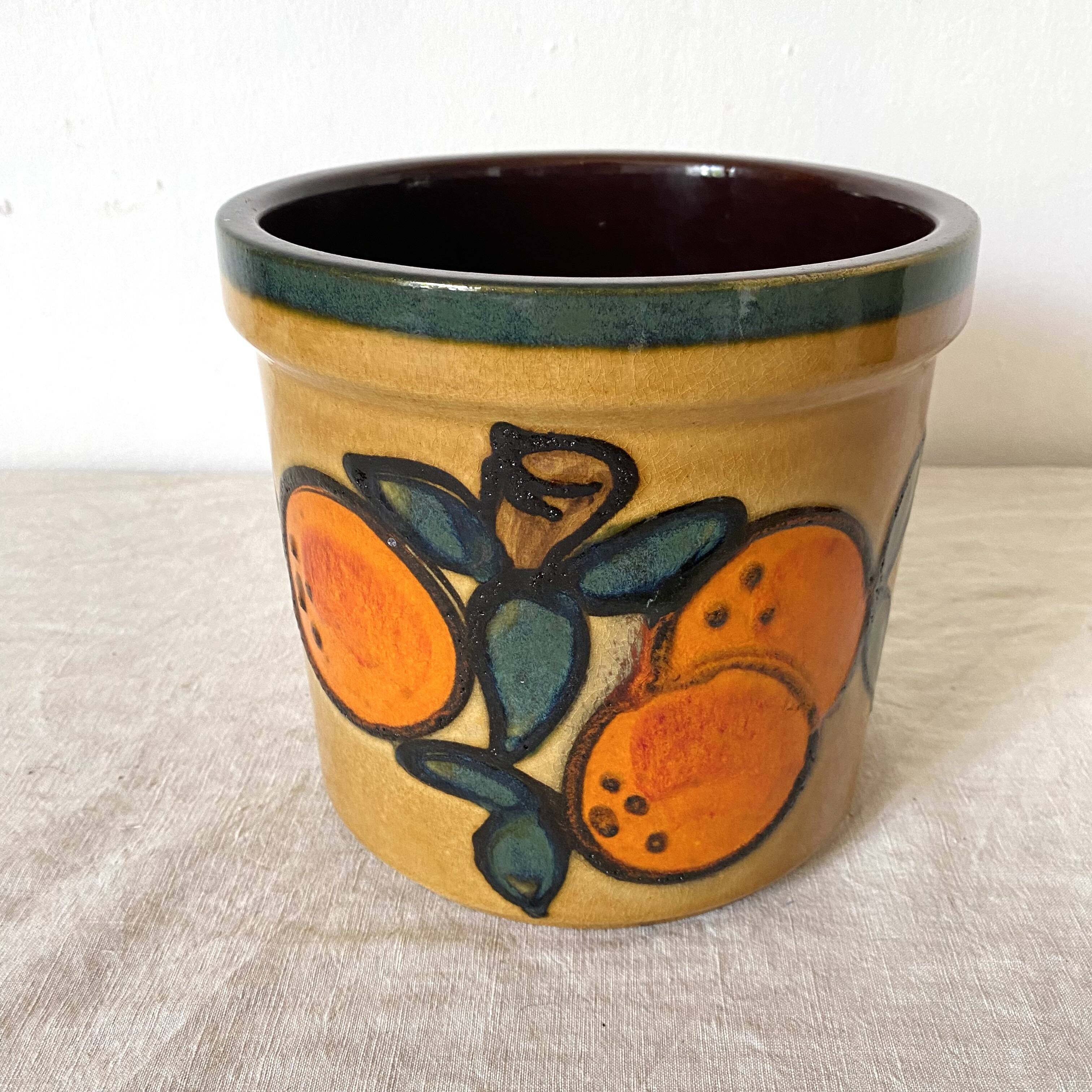Large ceramic pot, Orange décor, 70s