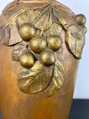 Art Nouveau vase in gilded ceramic and terracotta signed Desrousseaux France
