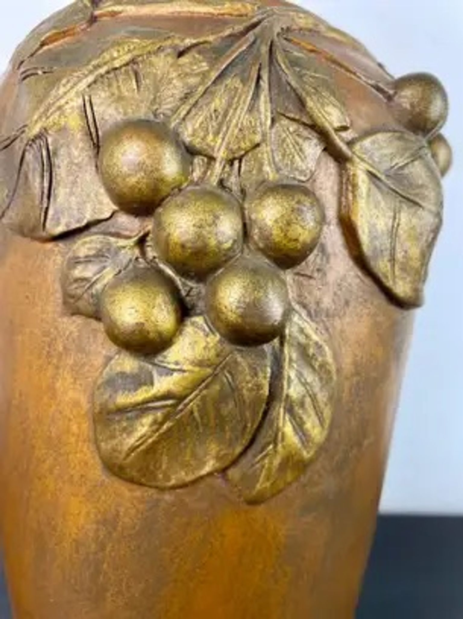 Art Nouveau vase in gilded ceramic and terracotta signed Desrousseaux France