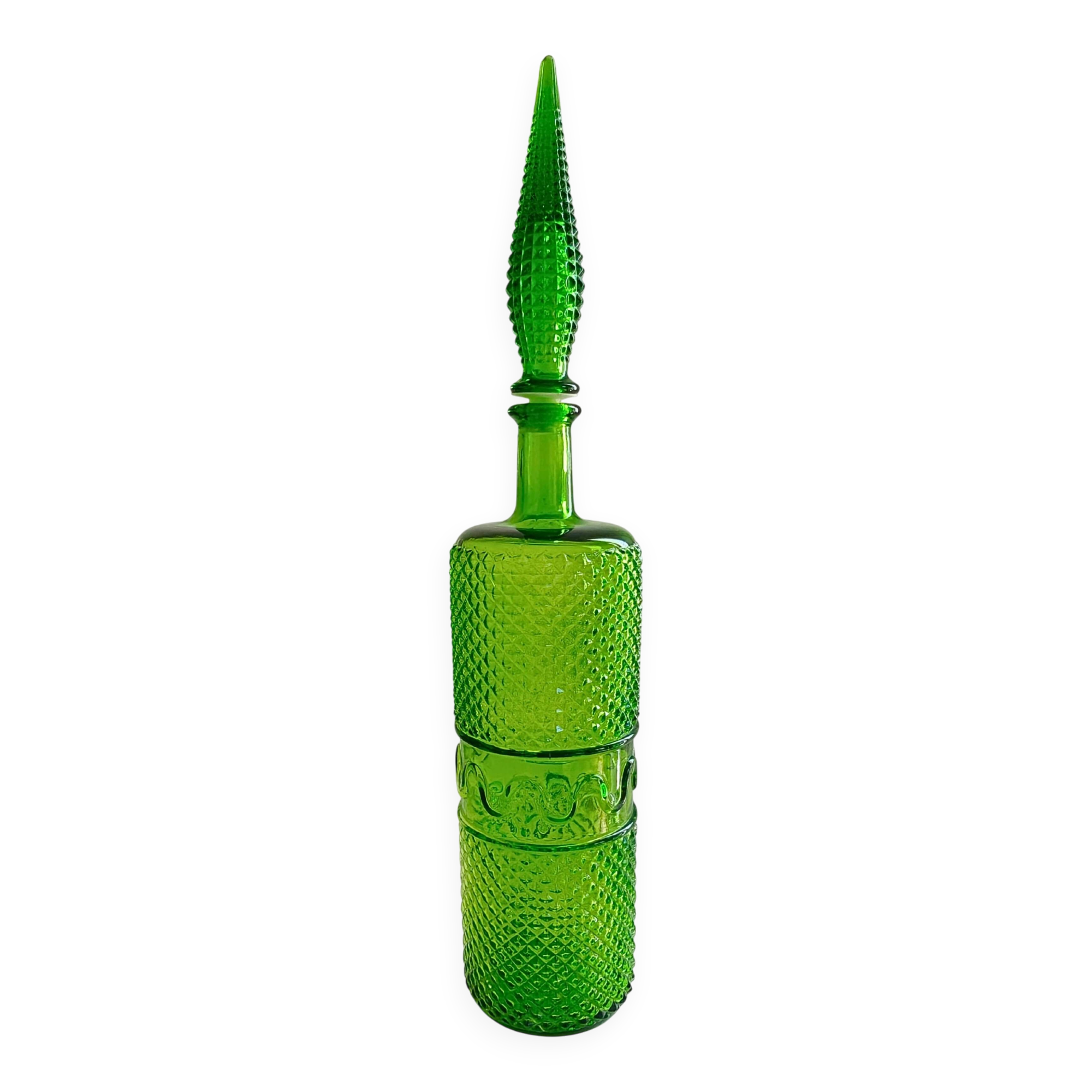 Italian carafe Empoli green with diamond point relief