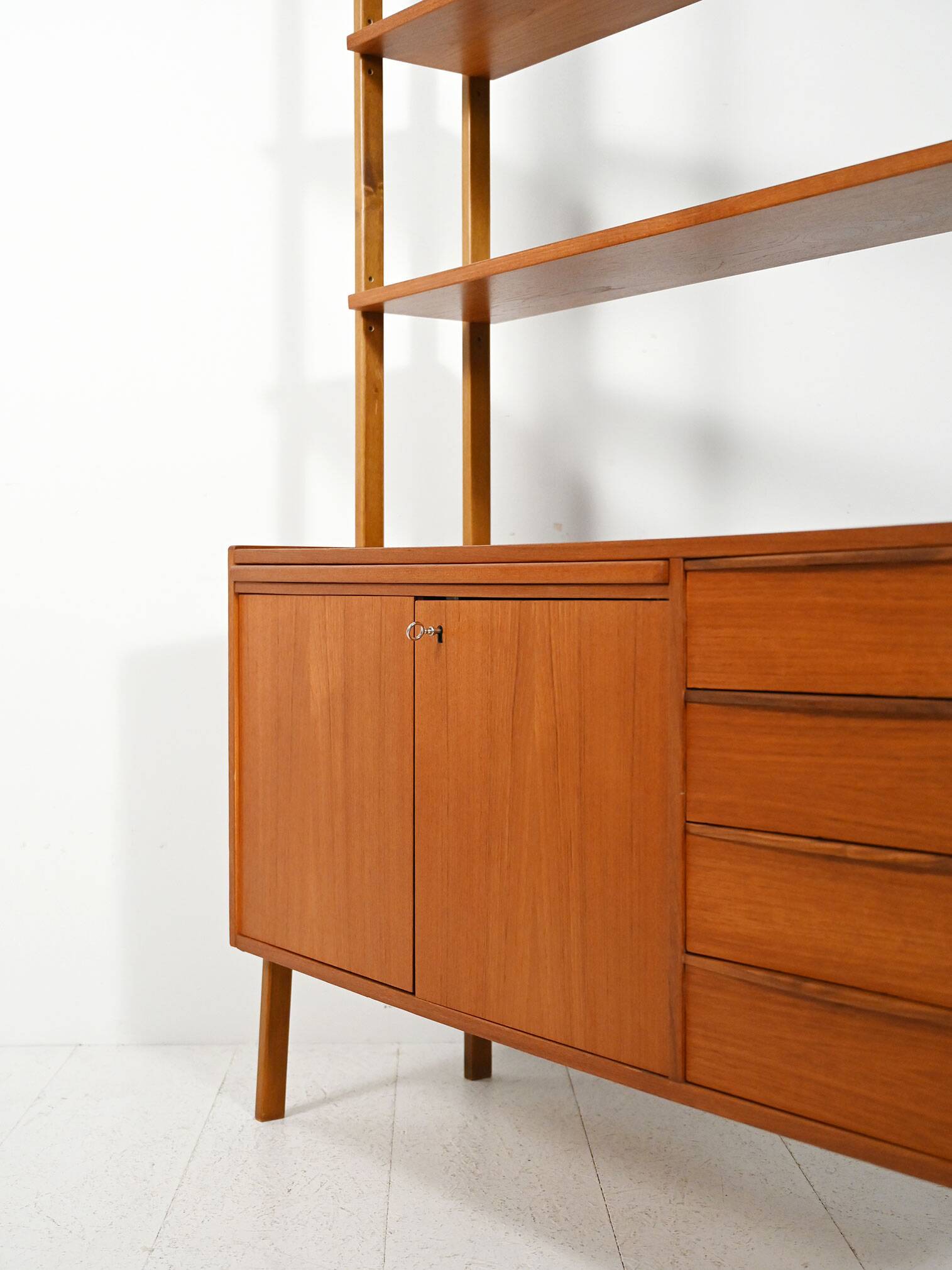 Scandinavian teak bookcase with pull-out desk