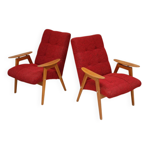 Paire de fauteuils rouge par Jaroslav Smidek pour Ton ( Thonet ) 60s
