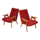 Pair of red armchairs by Jaroslav Smidek for Ton (Thonet) 60s