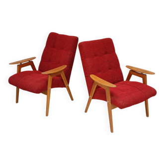 Paire de fauteuils rouge par Jaroslav Smidek pour Ton ( Thonet ) 60s