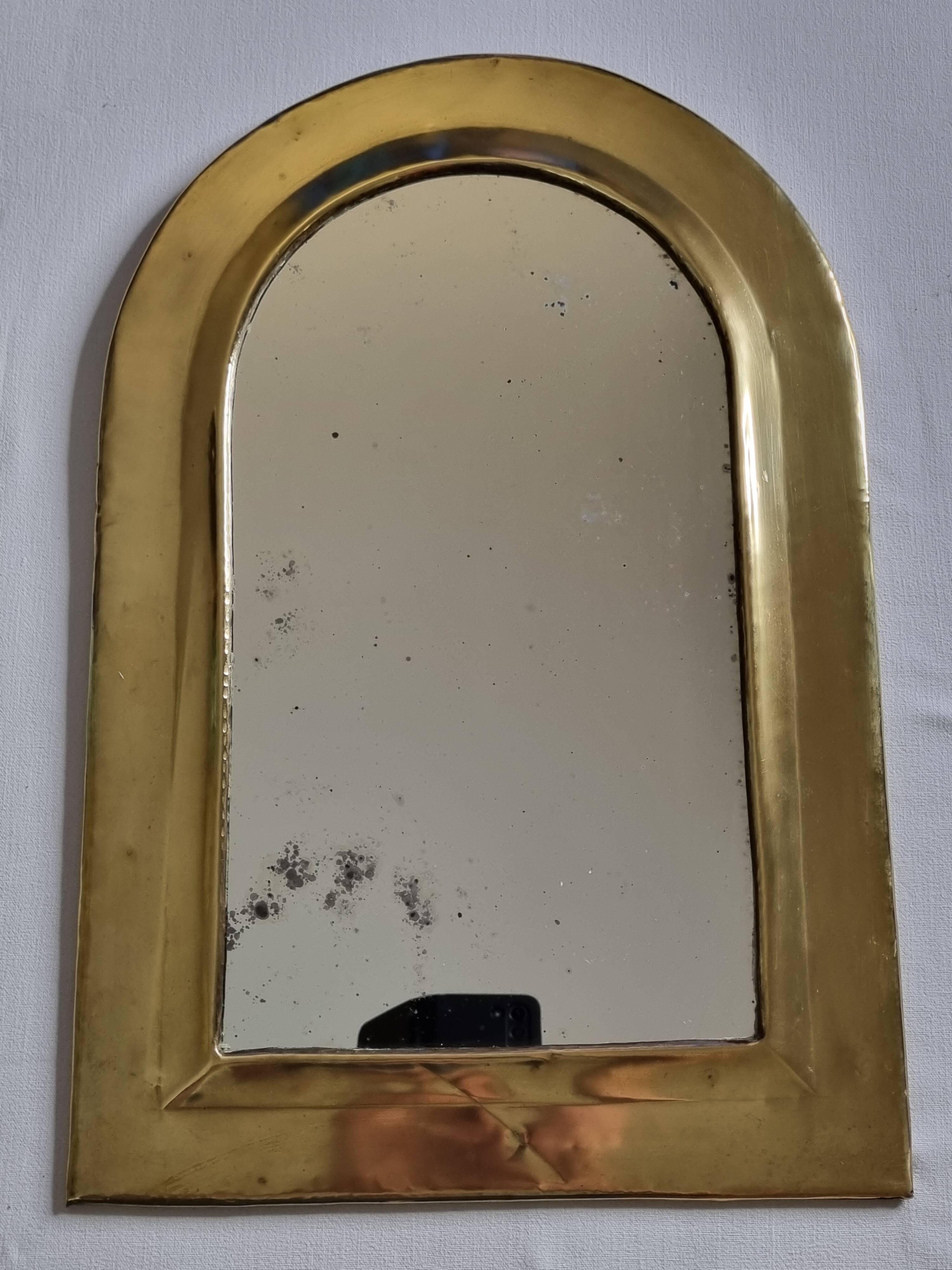 Vintage Moroccan Brass Mirror, Arch Shape, 43 x 29 cm
