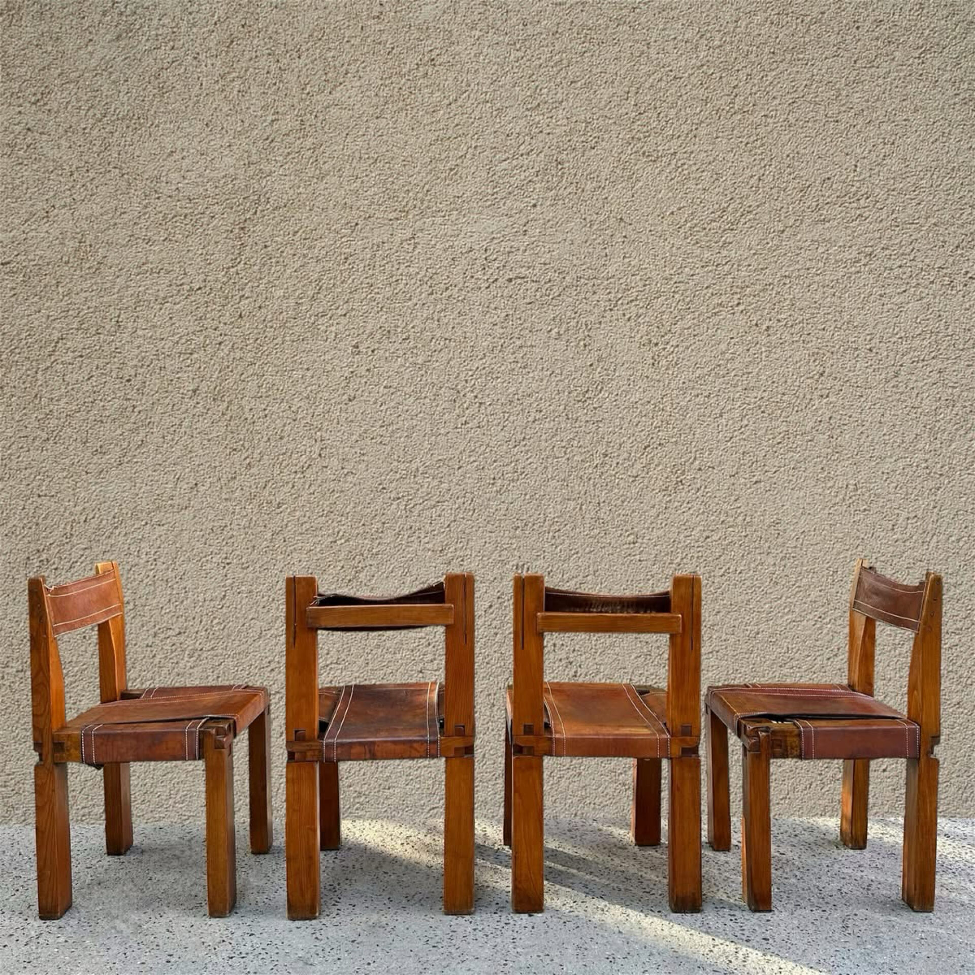 Suite de 4 chaises S11 X par Pierre Chapo, 1960