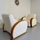 2 antique Art Deco club chairs from the 1930s, bentwood frame, bouclé fabric