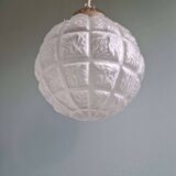 Art Deco trio of frosted glass pendants, 1920s-30s.