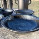 Vallauris service, the pottery of the great oak. Black metal glazed ceramics.