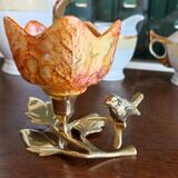 Brass cup in the shape of a bird and flowers