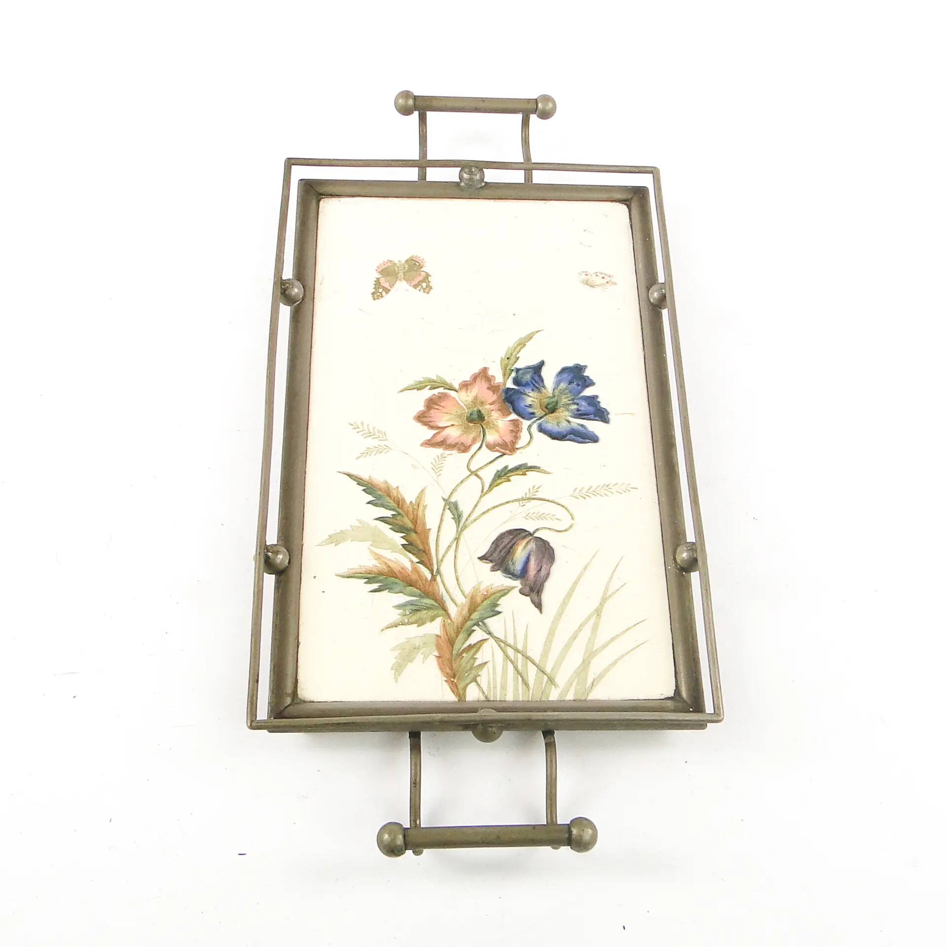 Art Nouveau tray, silver-plated brass, white porcelain, Austria, early 20th century