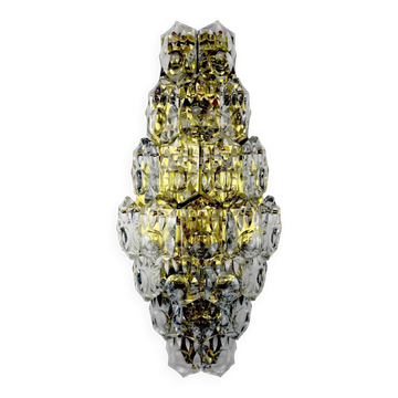 Kinkeldey XL 7-tier cut crystal wall sconce, gilt brass, Germany, 1970s