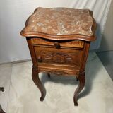 Pair of antique bedside tables with marble top and ceramic niche