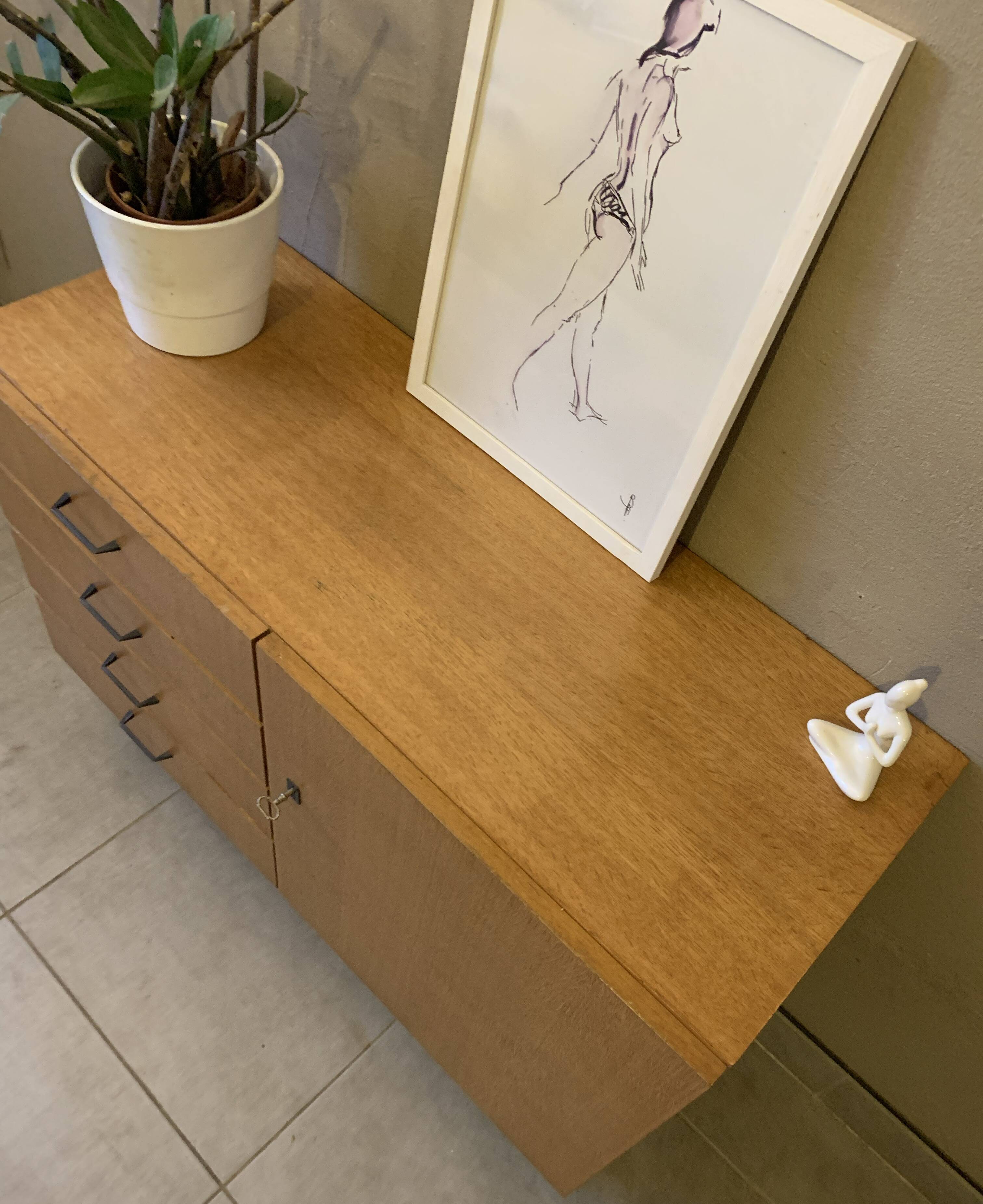 Scandinavian vintage chest of drawers from the 60s in light oak