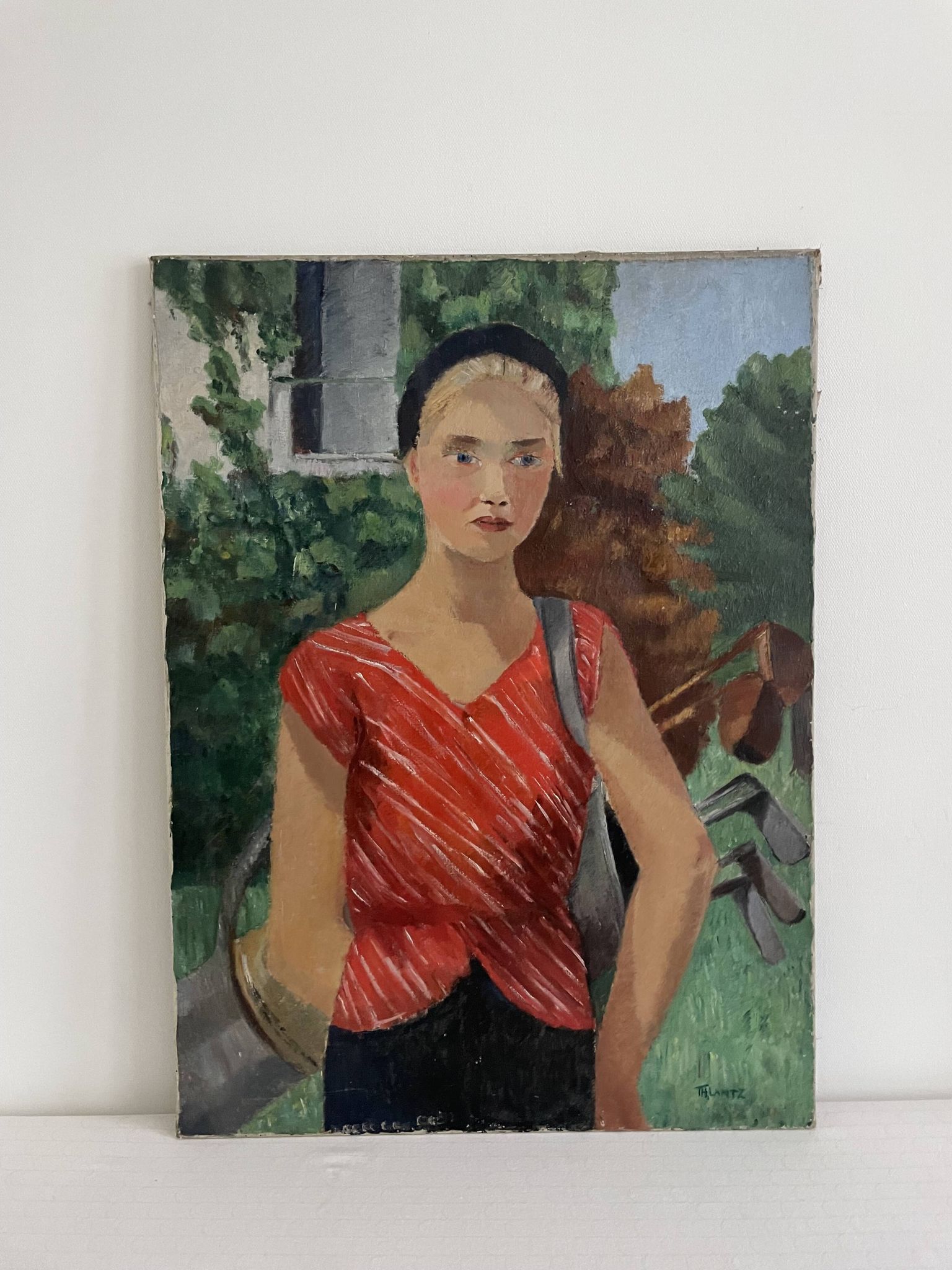 Portrait de femme, Huile sur toile, Th. Lantz