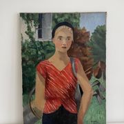 Portrait de femme, Huile sur toile, Th. Lantz