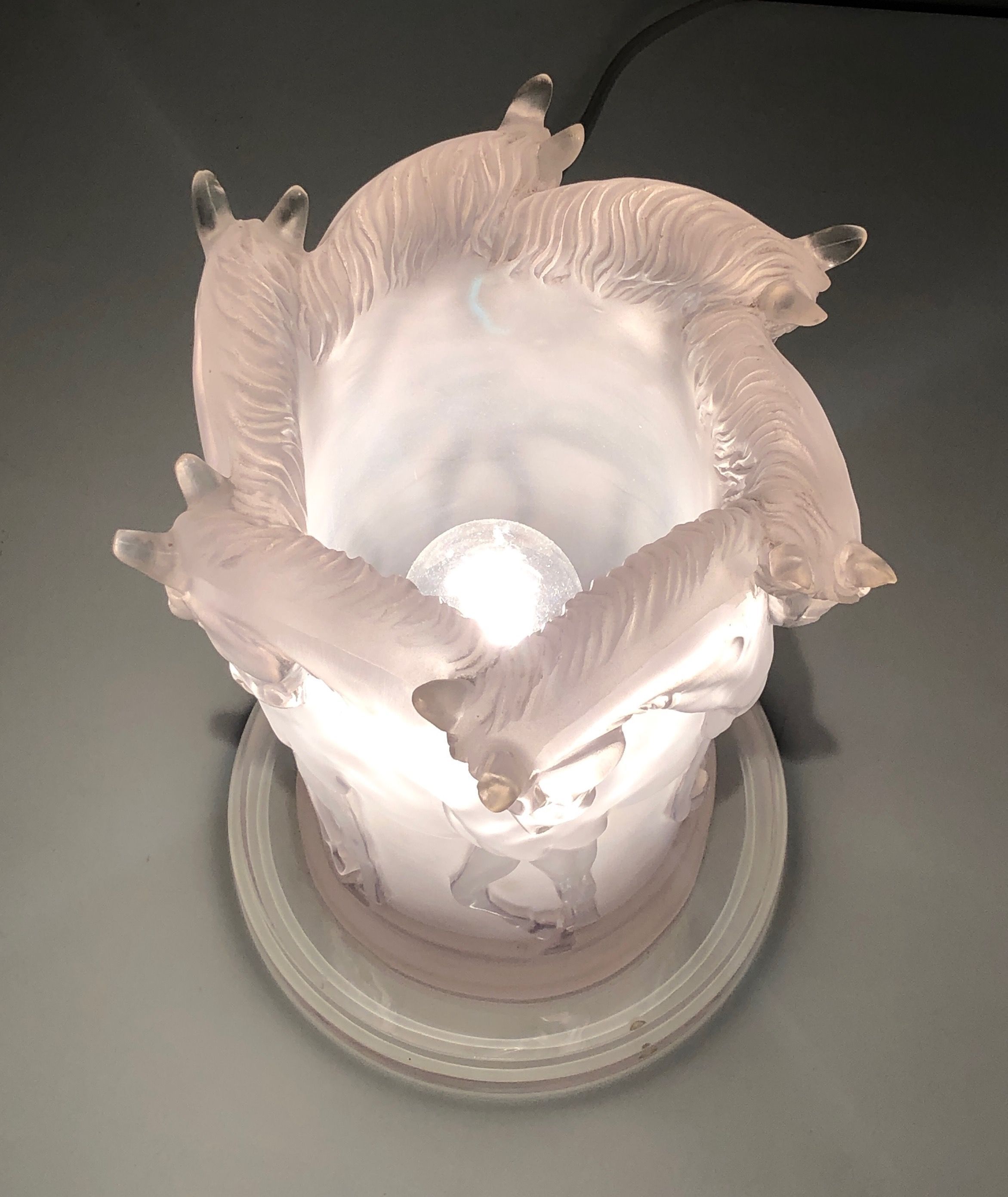 Plexiglass horse lamp in the style of Lalique.